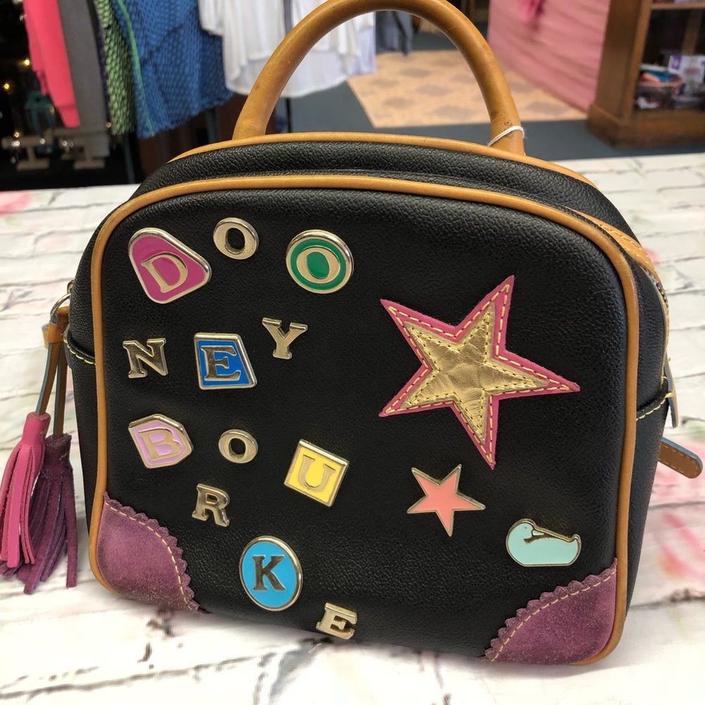 Dooney And Burke Navy Blue Leather Star Patch Satchel - Lindsey Lohan